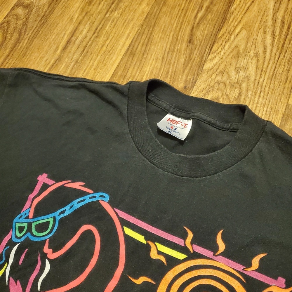 Vtg 80s Flamingo Shirt Adult XL Black Sunglasses Graphic Tee Jays Neon UV